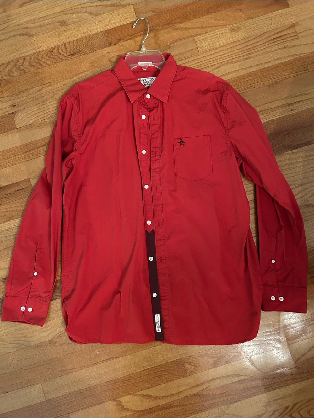 Penguin Red Men's Button-Up Shirt with Chest Pocket XL